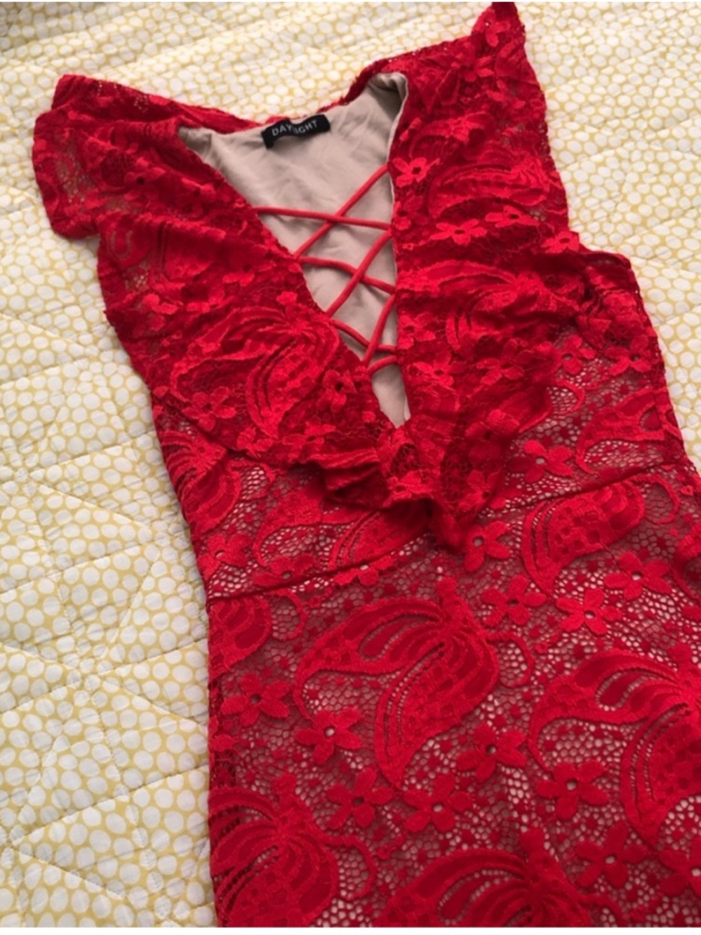 Sexy Red Lace Crisscross V-Neck Women’s Mini Dress Small